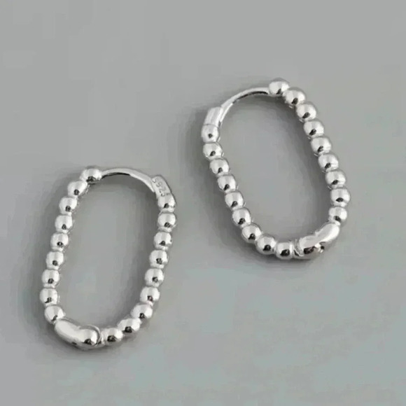 Modest Lu Jewelry - COPY - Sterling Silver Beaded Oval Hoop Earrings Brand New
